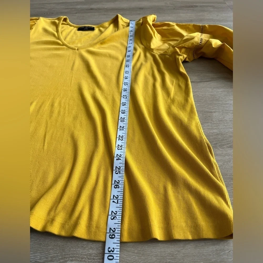 Lane Bryant Women's Size 26/28 Patch Work Long Sleeve Mustard Yellow cotton Top